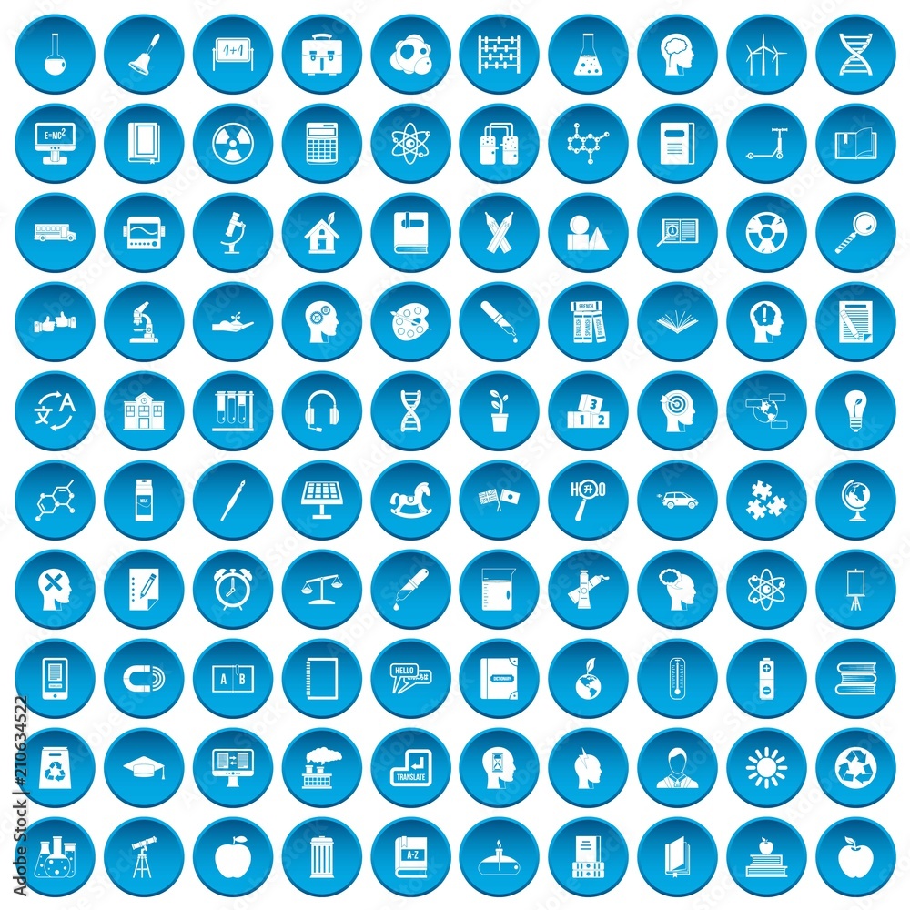 100 education icons set in blue circle isolated on white vector illustration 100 education icons set in blue circle isolated on white vector illustration