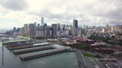 Aerial cityscape flythrough video of San Francisco skyline - Orbit Shot
