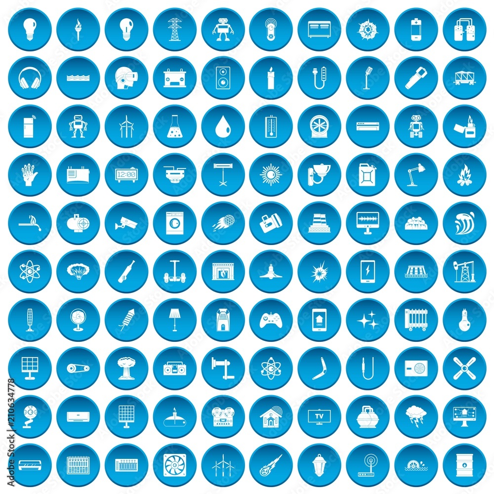 100 energy icons set in blue circle isolated on white vector illustration 100 energy icons set in blue circle isolated on white vector illustration
