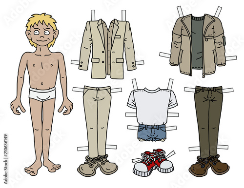 The paper doll funny boy with cutout clothes