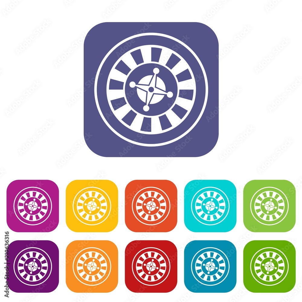 Casino gambling roulette icons set vector illustration in flat style in colors red, blue, green, and other Casino gambling roulette icons set vector illustration in flat style in colors red, blue, green, and other
