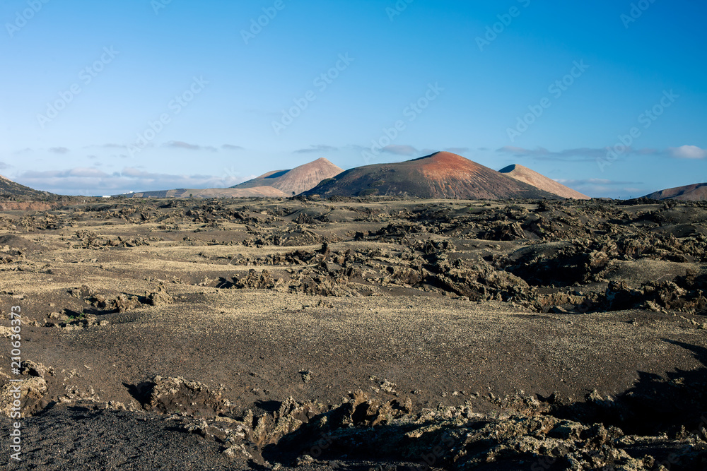 Panoramic view of  volcanic landscapes in Timanfaya National Park, Lanzarote