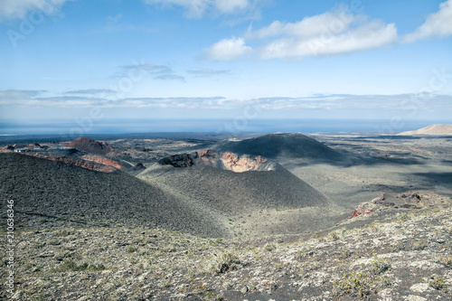 Panoramic view of volcanic landscapes in Timanfaya National Park, Lanzarote