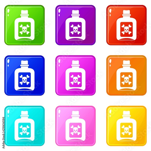 Poison icons of 9 color set isolated vector illustration