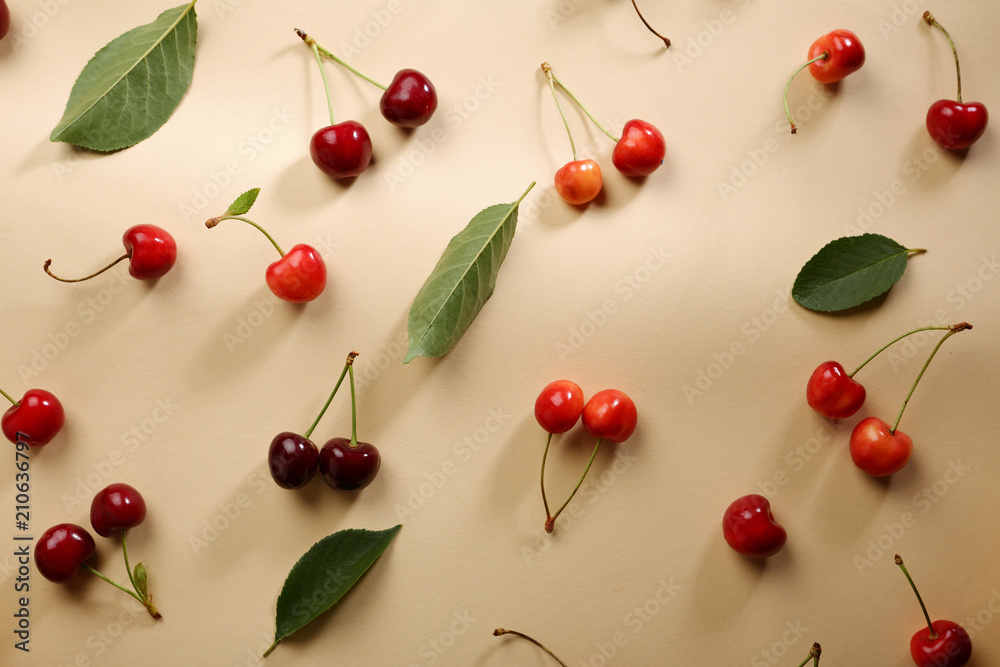 Cherries pattern on yellow background Cherries pattern on yellow background