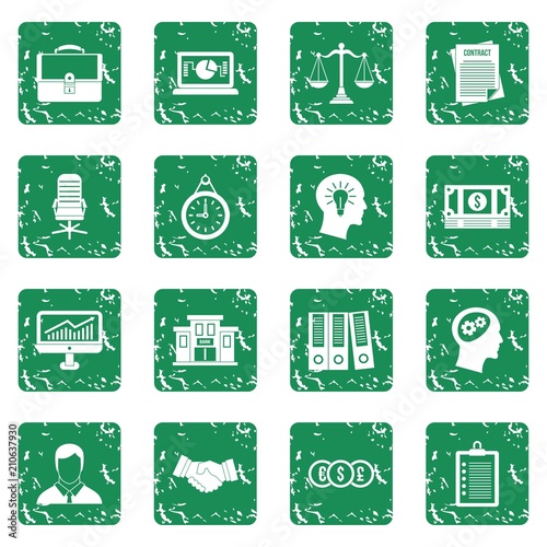 Banking icons set in grunge style green isolated vector illustration