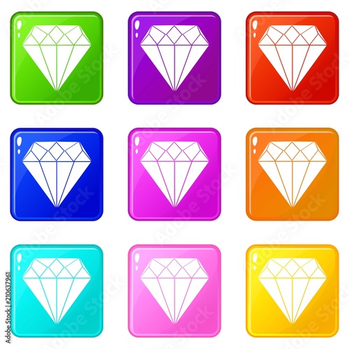 Diamond icons of 9 color set isolated vector illustration