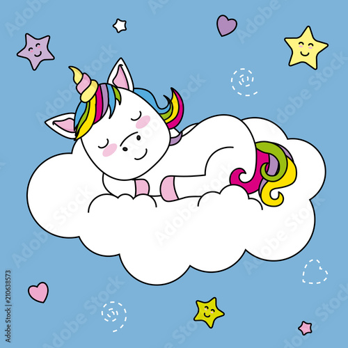 unicorn sleeping on top of a cloud