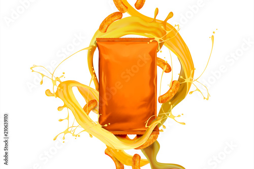 Blank orange foil bag with snack