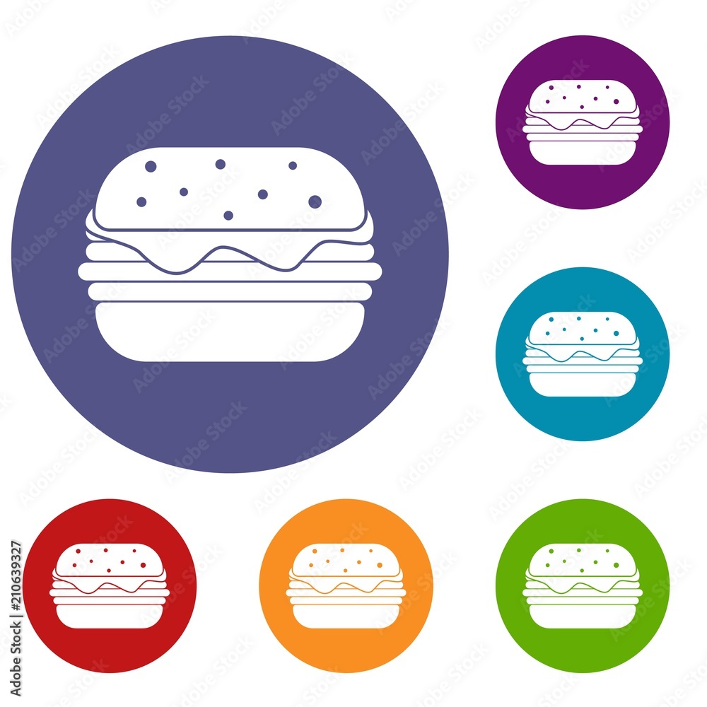 Hamburger icons set in flat circle red, blue and green color for web Hamburger icons set in flat circle red, blue and green color for web