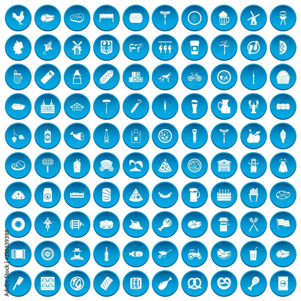 100 meat icons set in blue circle isolated on white vector illustration 100 meat icons set in blue circle isolated on white vector illustration