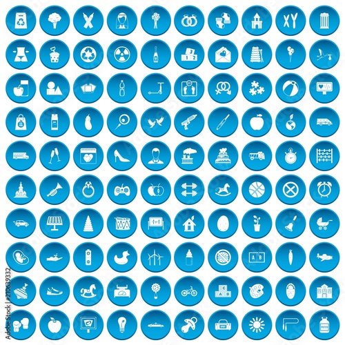 100 maternity leave icons set in blue circle isolated on white vector illustration