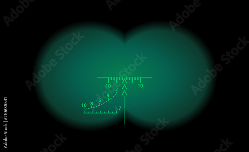 View through the optical sight. Night vision style