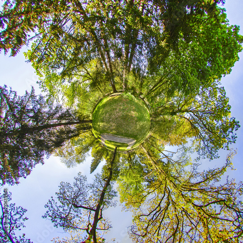 Little Planet. Spherical 360 degrees seamless panorama view in Spherical projection, panorama of natural landscape in Germany. photo