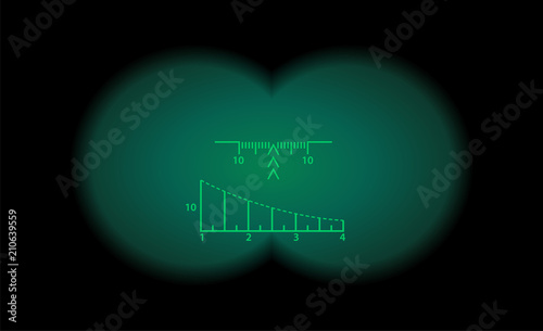View through the optical sight. Night vision style