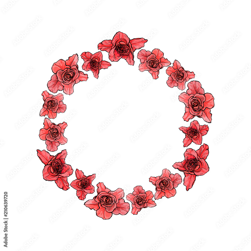 Obraz premium Round rose frame for greeting card or text, vector illustration.