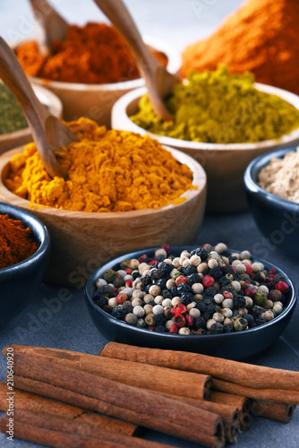 Fototapeta Naklejka Na Ścianę i Meble -  Variety of spices on kitchen table