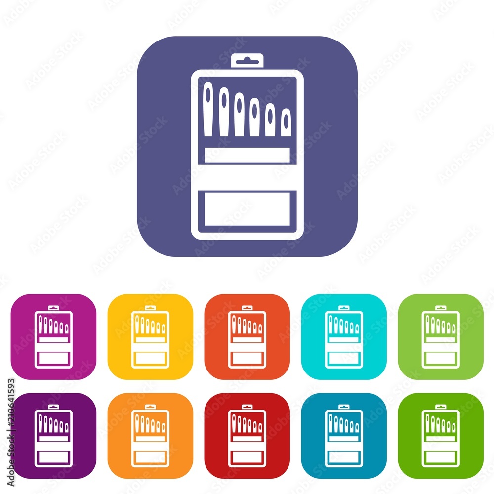 Set of needles icons set vector illustration in flat style in colors red, blue, green, and other Set of needles icons set vector illustration in flat style in colors red, blue, green, and other