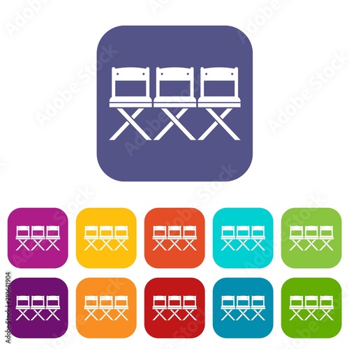 Chairs icons set vector illustration in flat style in colors red, blue, green, and other