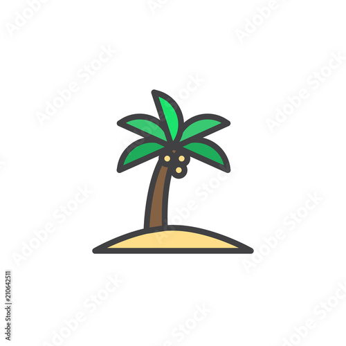 Palm Tree filled outline icon, line vector sign, linear colorful pictogram isolated on white. Coconut palm tree symbol, logo illustration. Pixel perfect vector graphics