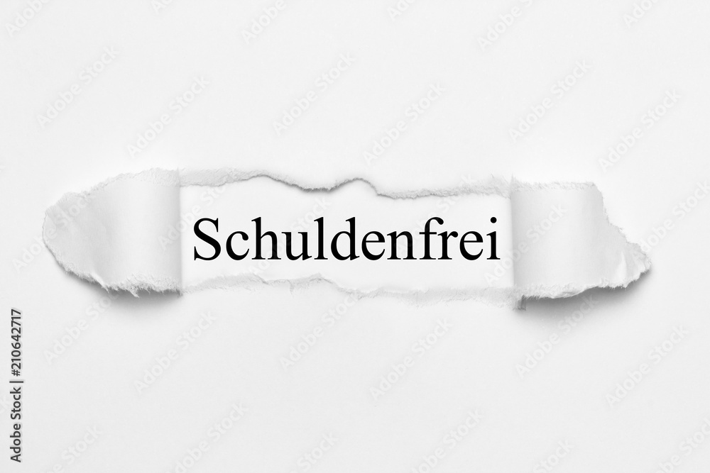 Schuldenfrei auf weißen gerissenen Papier Schuldenfrei auf weißen gerissenen Papier