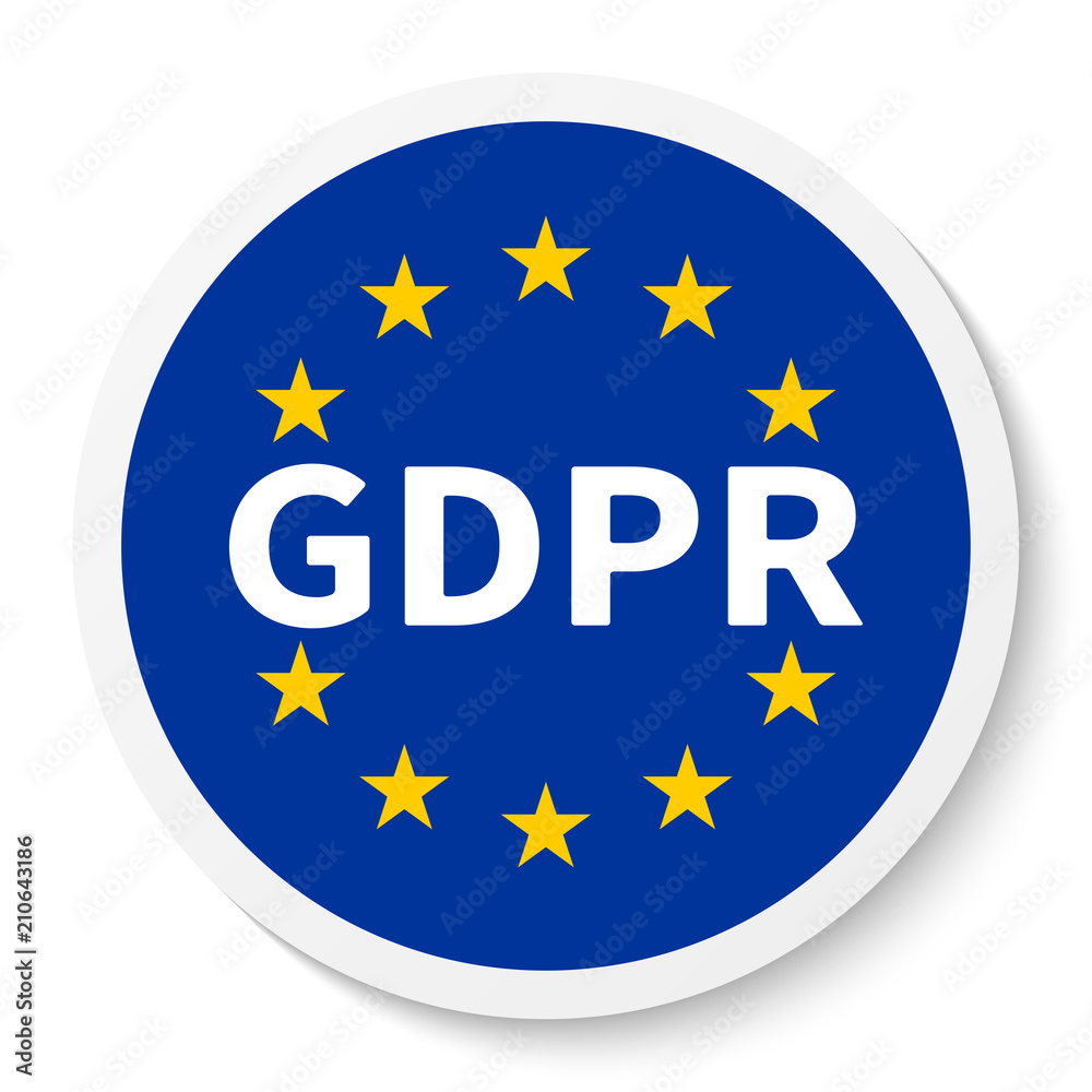 Circle Sticker Icon with the Flag of the EU and GDPR / General Data Protection Regulation. Circle Sticker Icon with the Flag of the EU and GDPR / General Data Protection Regulation.