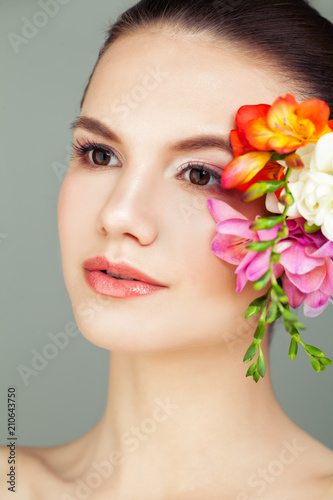 Spa Portrait of Young Woman with Healthy Skin  Skincare and Facial Treatment Concept