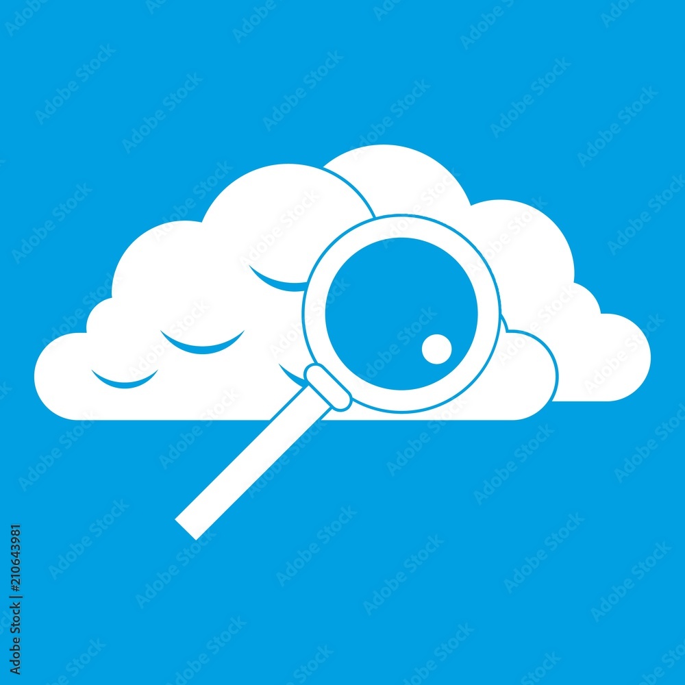 Cloud with magnifying glass icon white isolated on blue background vector illustration Cloud with magnifying glass icon white isolated on blue background vector illustration