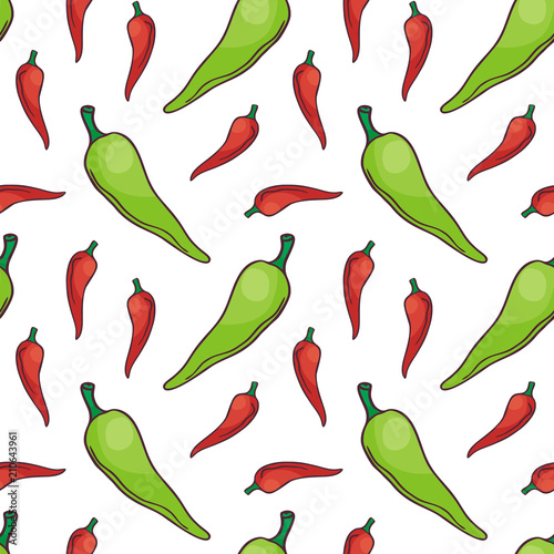 Colourful seamless pattern in doodle style with the image of fresh vegetables. Vector background.