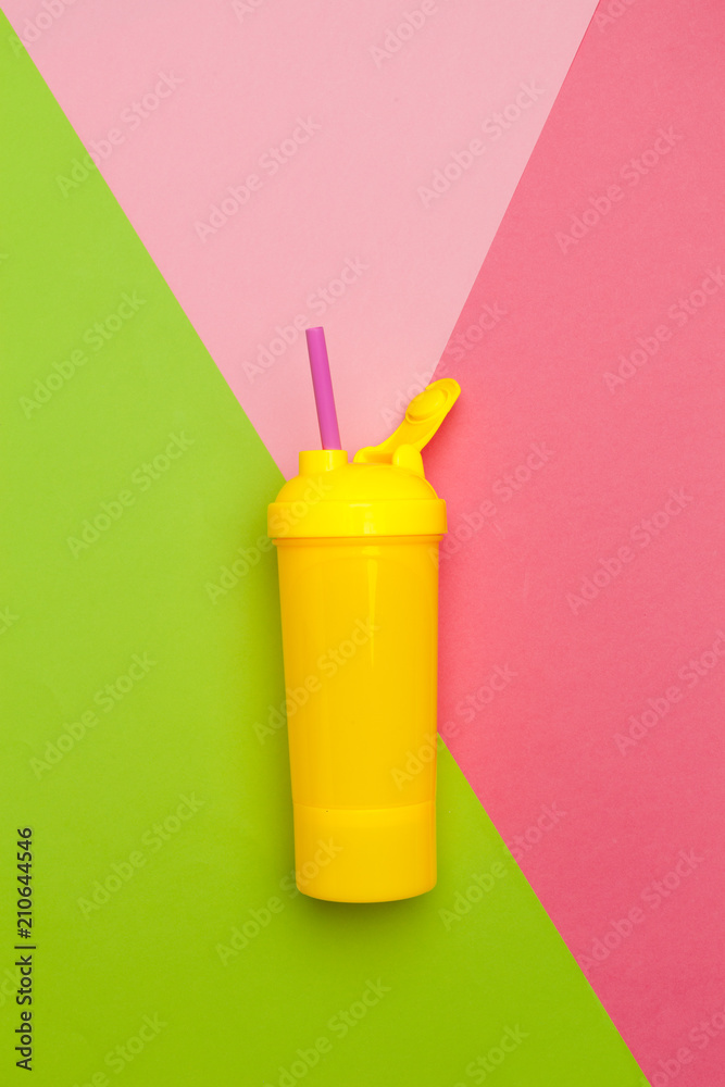 Flat lay composition with delicious summer cocktail on color background