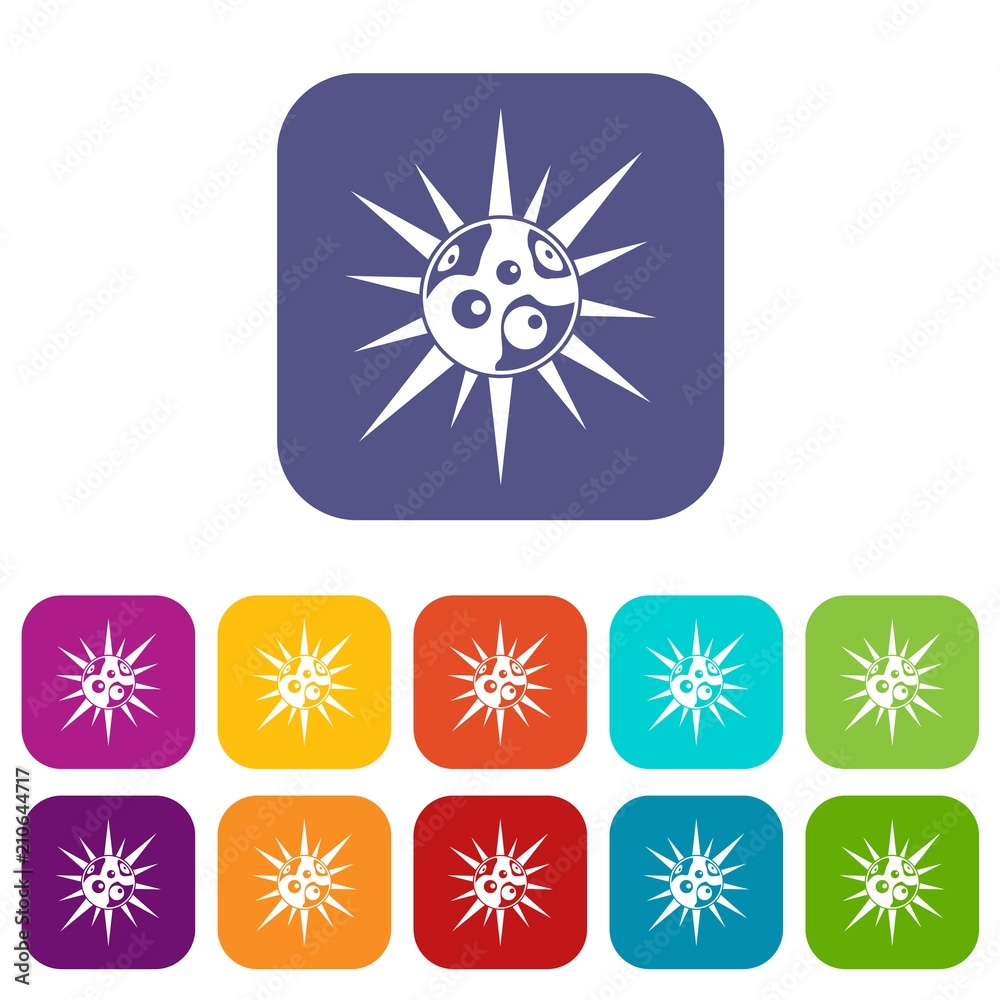 Round cell virus icons set vector illustration in flat style in colors red, blue, green, and other Round cell virus icons set vector illustration in flat style in colors red, blue, green, and other