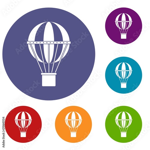 Global travel concept icons set in flat circle red, blue and green color for web
