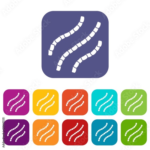Escherichia coli icons set vector illustration in flat style in colors red, blue, green, and other