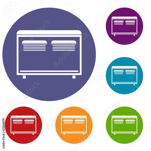 Home equipment for heating icons set in flat circle red, blue and green color for web