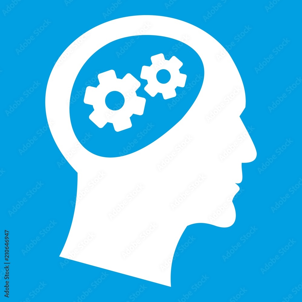 Gear in head icon white isolated on blue background vector illustration Gear in head icon white isolated on blue background vector illustration