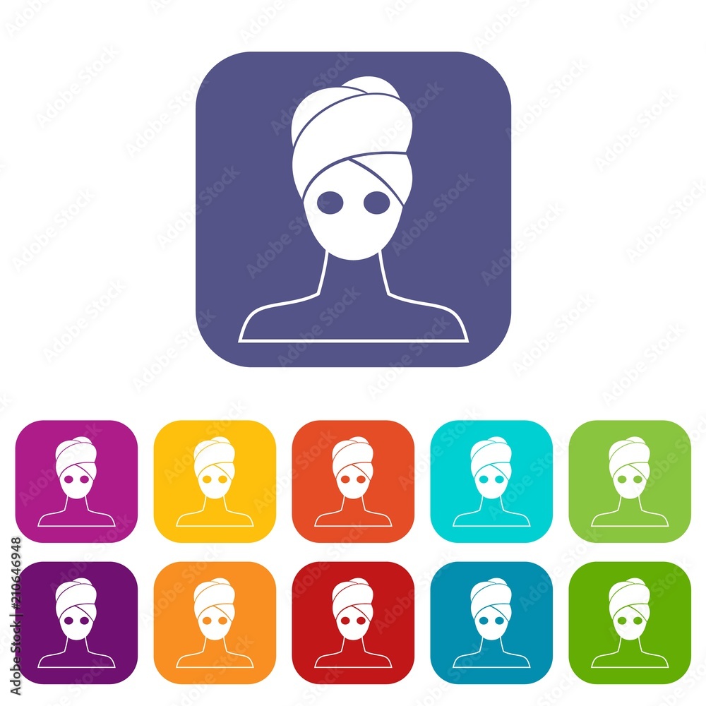 Spa facial clay mask icons set vector illustration in flat style in colors red, blue, green, and other Spa facial clay mask icons set vector illustration in flat style in colors red, blue, green, and other