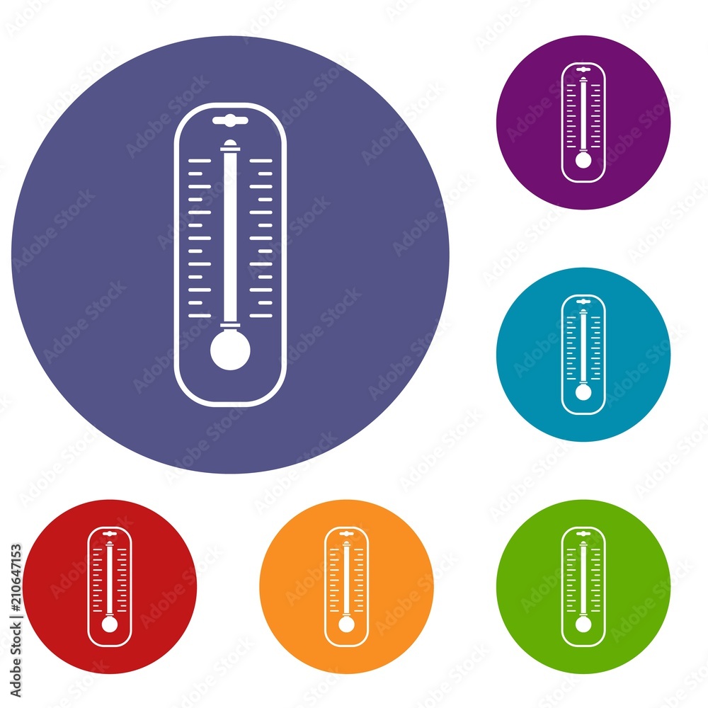 Thermometer icons set in flat circle red, blue and green color for web Thermometer icons set in flat circle red, blue and green color for web