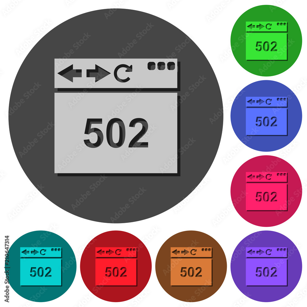 Browser 502 Bad gateway icons with shadows on round backgrounds Browser 502 Bad gateway icons with shadows on round backgrounds