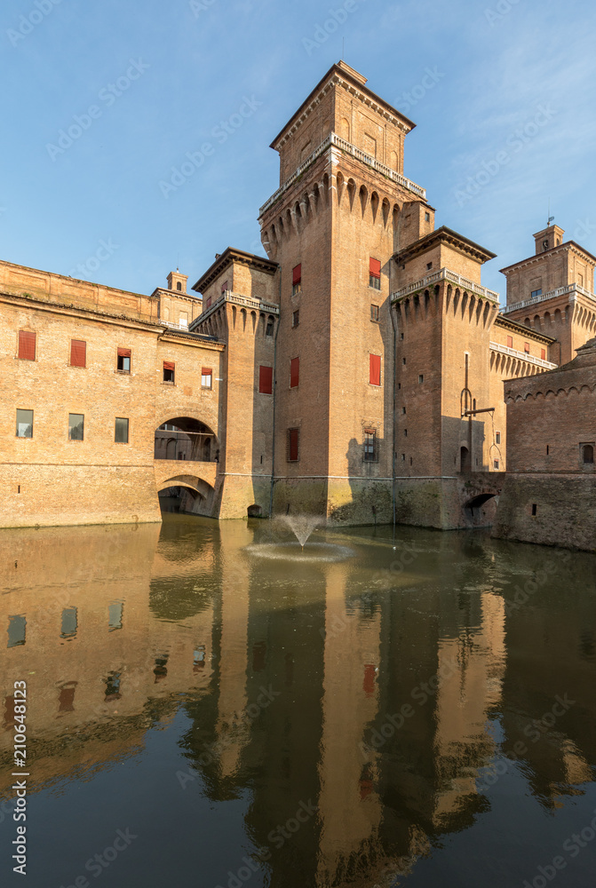 Castle Estense, a four towered fortress from the 14th century, Ferrara, Emilia-Romagna, Italy