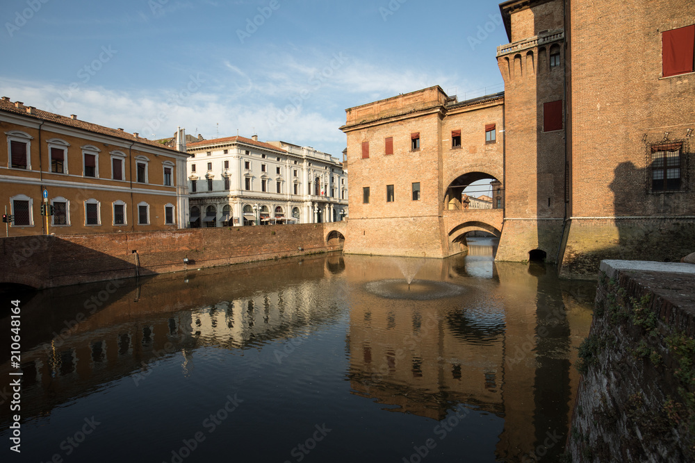 Castle Estense, a four towered fortress from the 14th century, Ferrara, Emilia-Romagna, Italy