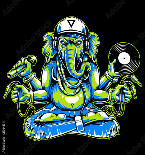 Ganesha with Musical Attributes Vector
