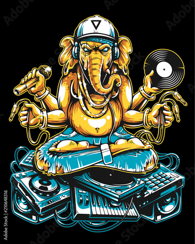Ganesha Dj Sitting on Electronic Musical Stuff