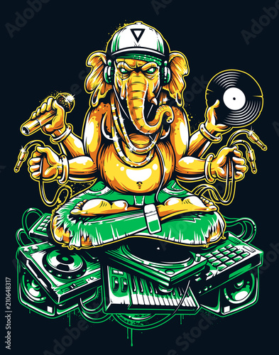 Ganesha Dj Sitting on Electronic Musical Stuff
