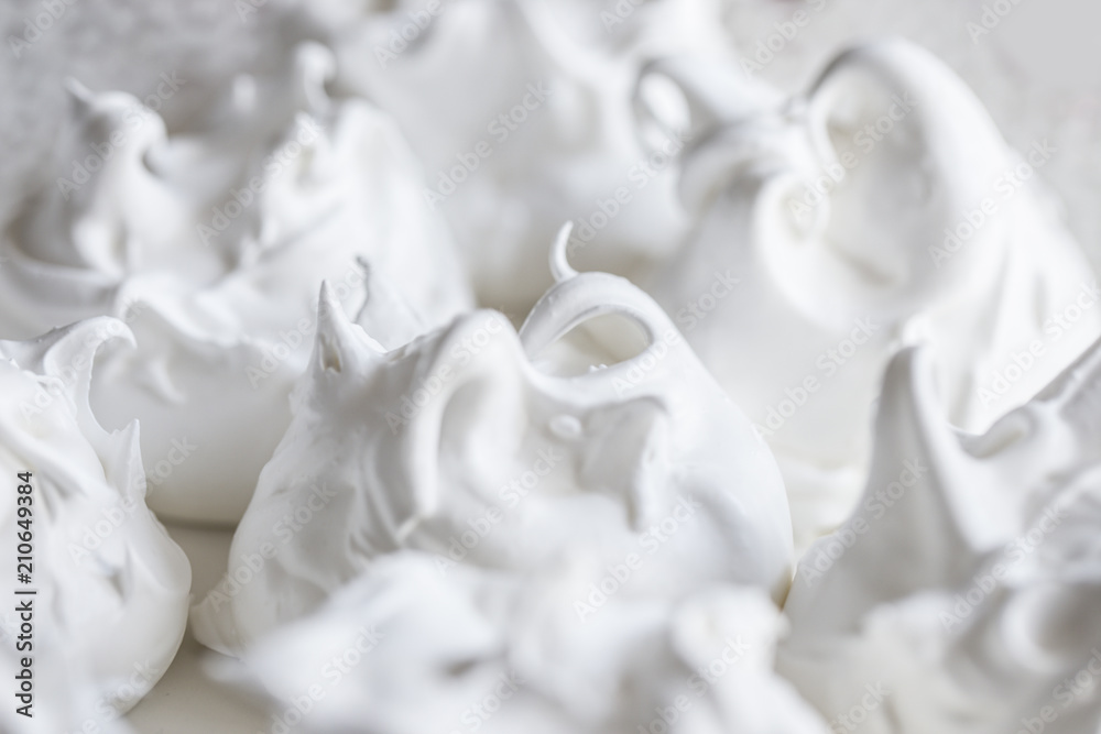 French vanilla meringue cookies, macro shot. Closeup homemade meringue cookies French vanilla meringue cookies, macro shot. Closeup homemade meringue cookies