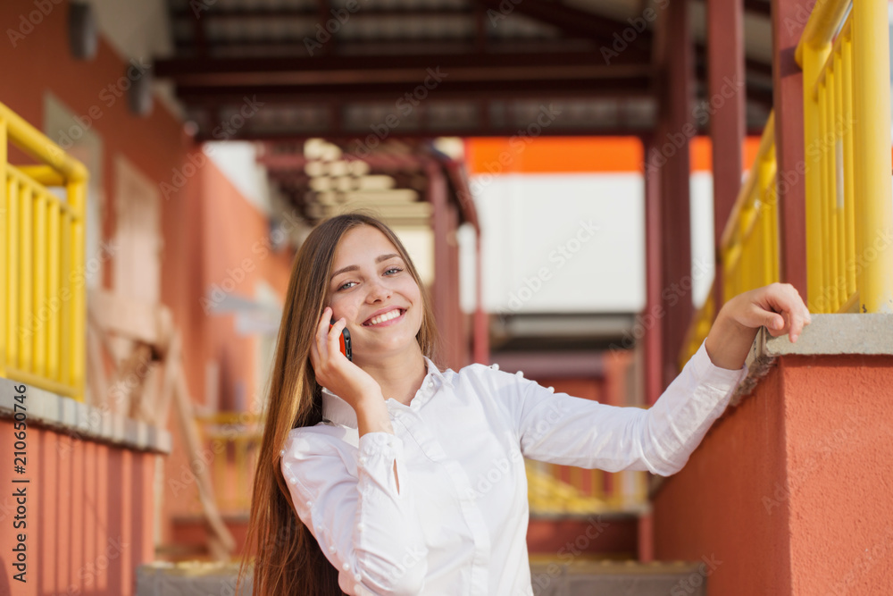 beautiful girl with phone in city beautiful girl with phone in city
