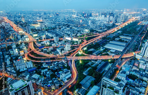Photo  at night on Baiyoke Tower 2 is a beautiful Aerial view highway interchanged night view ,long exposure of Bangkok.