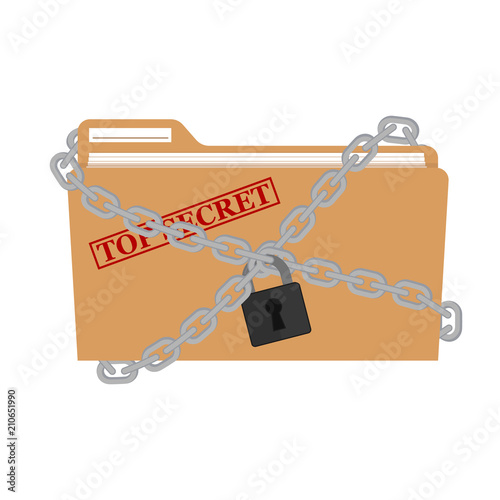 The metal chain and padlock, folder. File protection. Data security and privacy concept. Safe confidential information. Modern flat design illustration concept for web banners