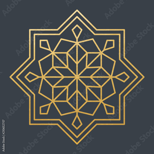 Beautiful Golden Decoration Ornament. Vector. Christmas. Oriental. Lines
