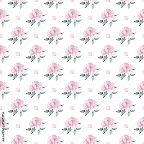 Digital paper gentle pink flower peony watercolor and geometry