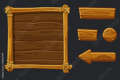 Set Cartoon wood assets, Interface and buttons For Ui Game
